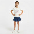 Girls' White Butterfly Tee and Denim Skirt Set