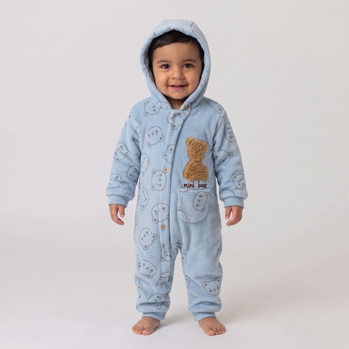 Baby Boys "Mini Bear" Hooded Fleece Jumpsuit