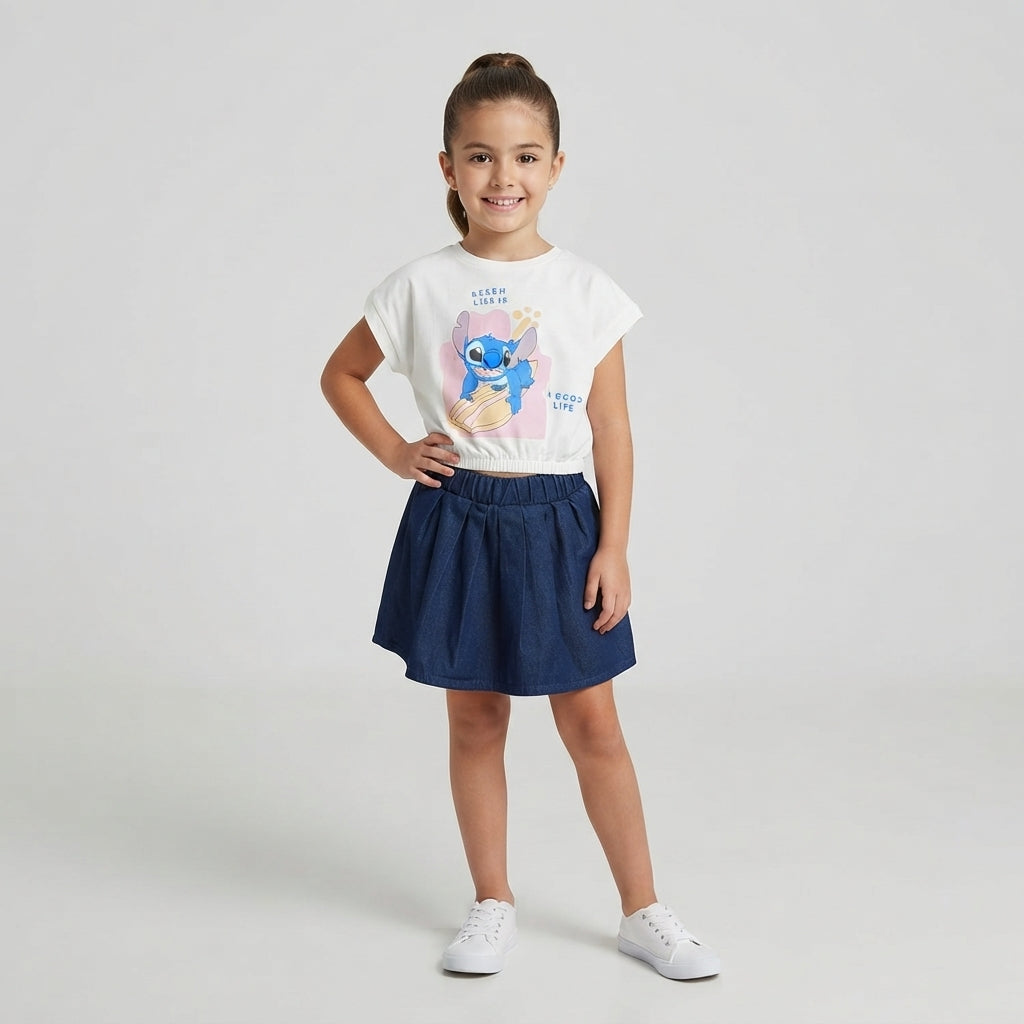 Girls' Stitch T-Shirt and Denim Skirt Set