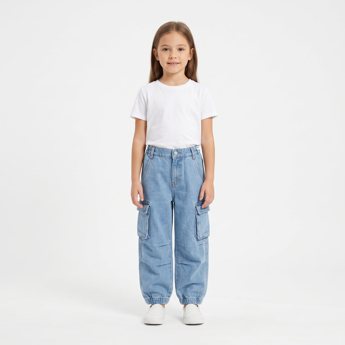 Girls' Light Blue Cargo Denim Joggers