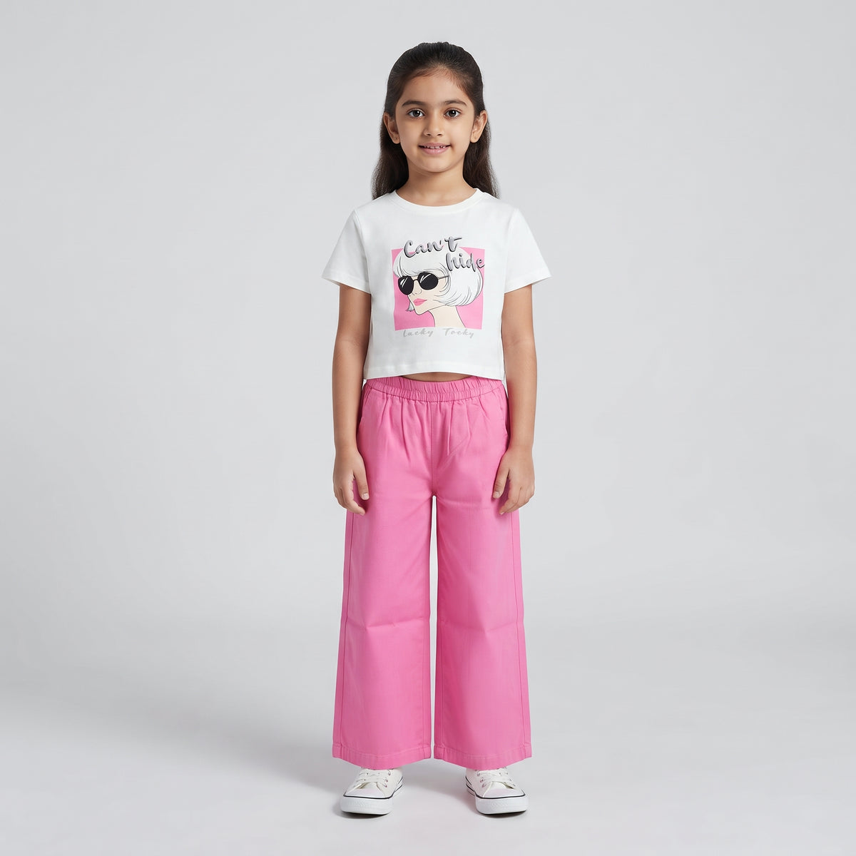 Girls "Can't Hide"Printed Set With Pink Pants