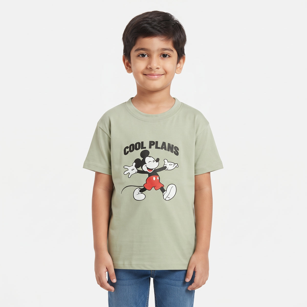 Boys' Sage Green Mickey Mouse "Cool Plans" T-Shirt