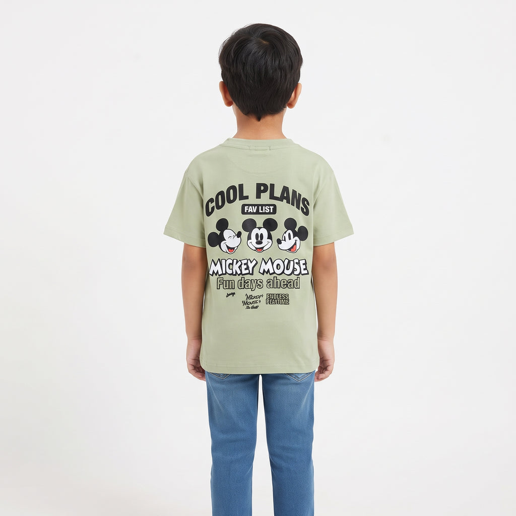 Boys' Sage Green Mickey Mouse "Cool Plans" T-Shirt