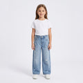 Girls' Light Blue Pearl-Embellished Distressed Denim Jeans