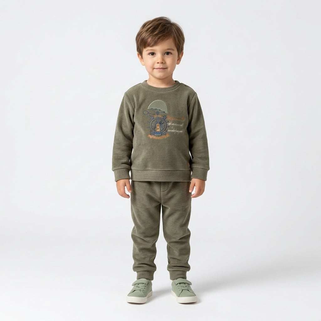 Baby Boys Nautical Graphic Ribbed Velvet Sweatshirt and Pants Set