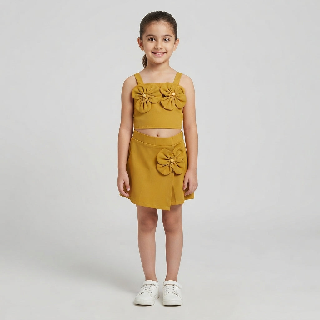 Girls' Flower Strap Top and Skirt Set