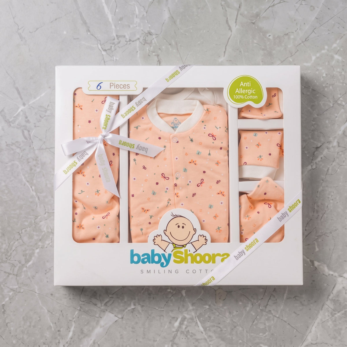 Newborn Baby Boy 6-Piece Layette Gift Set with Bodysuit, Cover, and Accessories