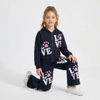 Girls' "LOVE" Zip-Up Hoodie & Wide-Leg Pants Set
