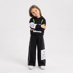 Girls' Black Graphic Hooded Sweatshirt & Wide-Leg Pants Set