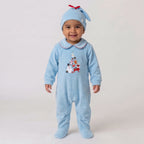Newborn Baby Boy Velour Footed Jumpsuit with Matching Knot Hat