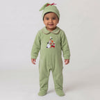 Newborn Baby Boy Velour Footed Jumpsuit with Matching Knot Hat