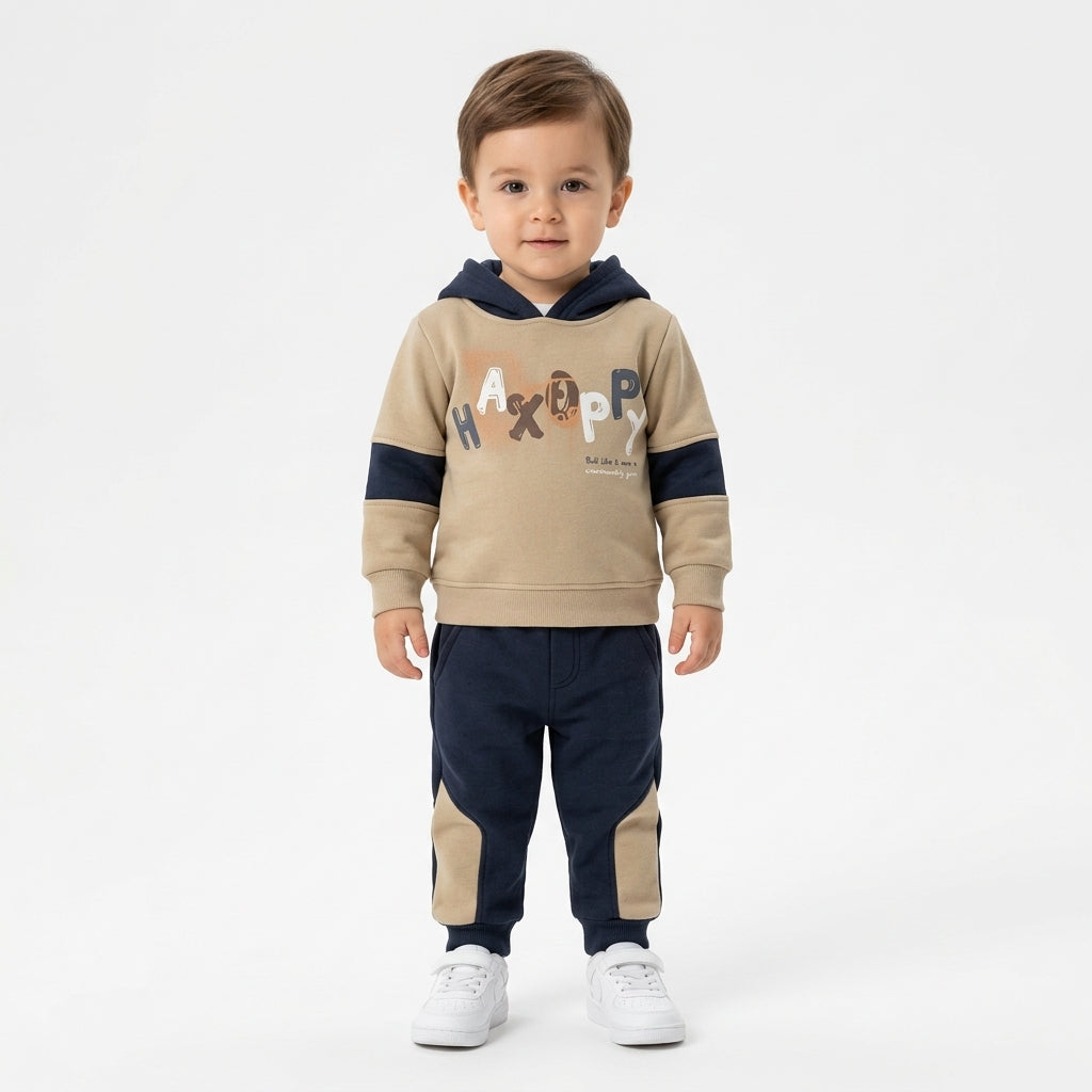 Baby Boys "HAPPY" Graphic Color-Block Hoodie and Sweatpants Set