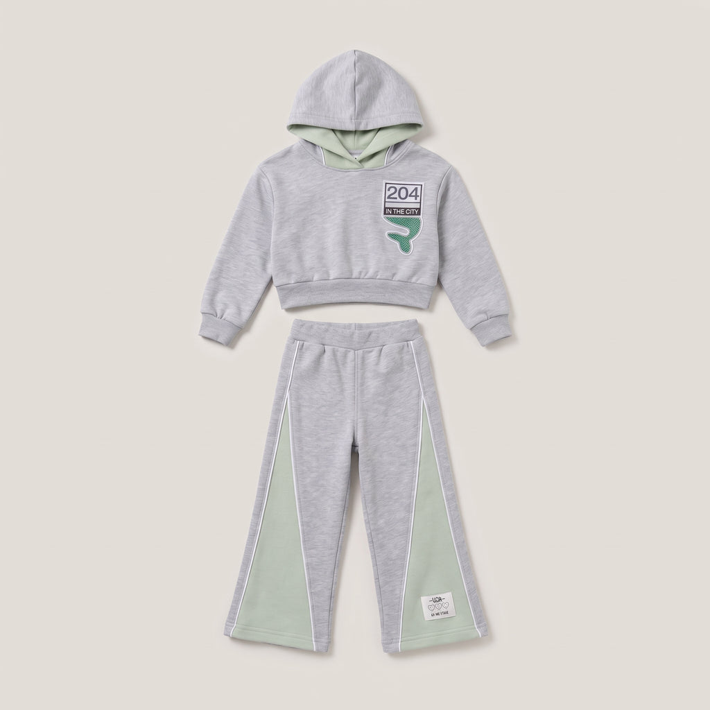 Girls' Hooded Sweatshirt and Wide-Leg Pants Tracksuit Set