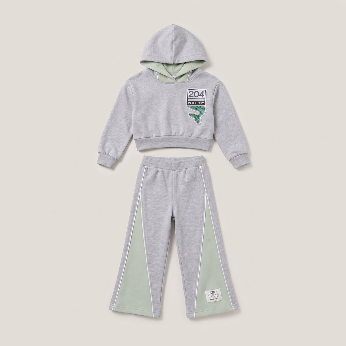Girls' Hooded Sweatshirt and Wide-Leg Pants Tracksuit Set