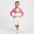 Girls' Two-Tone Long Sleeve Top and Casual White Skirt Outfit