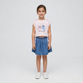 Girls "Stitch & Angel" Print Top and Denim Skirt Set