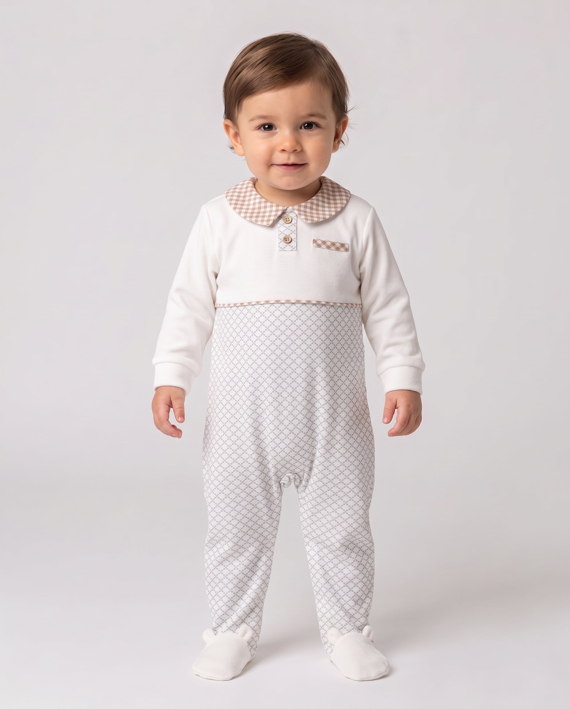 Baby Boys' Checkered Collar & Trim Footed Coverall – Lucky Tucky