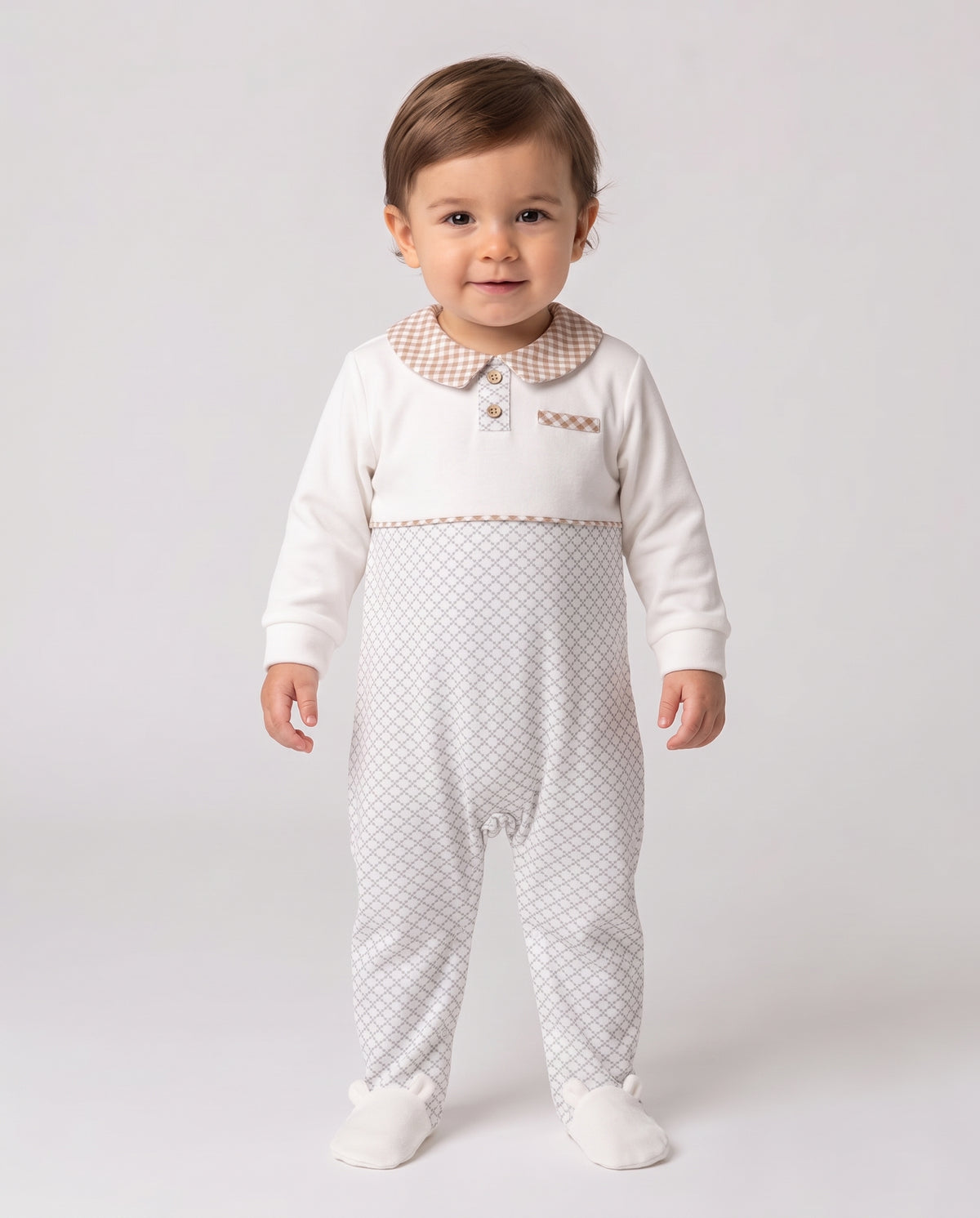 Baby Boys' Checkered Collar & Trim Footed Coverall – Lucky Tucky
