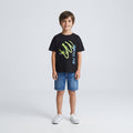 Boys Black Cotton T-Shirt with Green Print