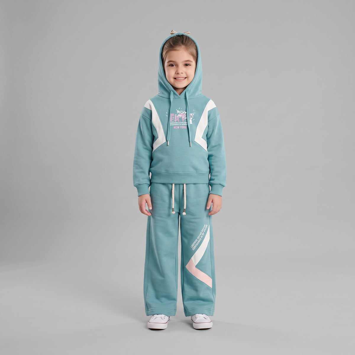 Girls Hooded Sweatshirt and Wide-Leg Tracksuit