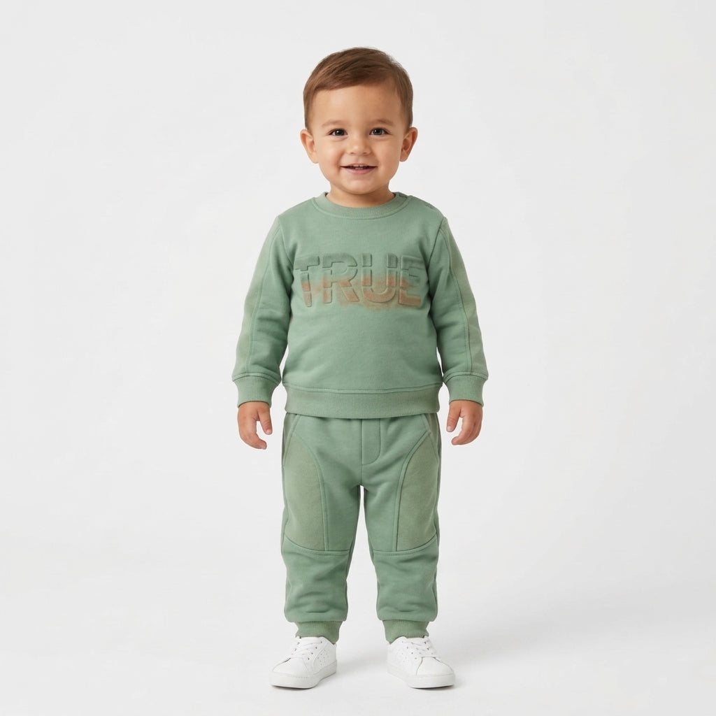 Baby Boys "TRUE" Graphic Embossed Sweatshirt and Sweatpants Set