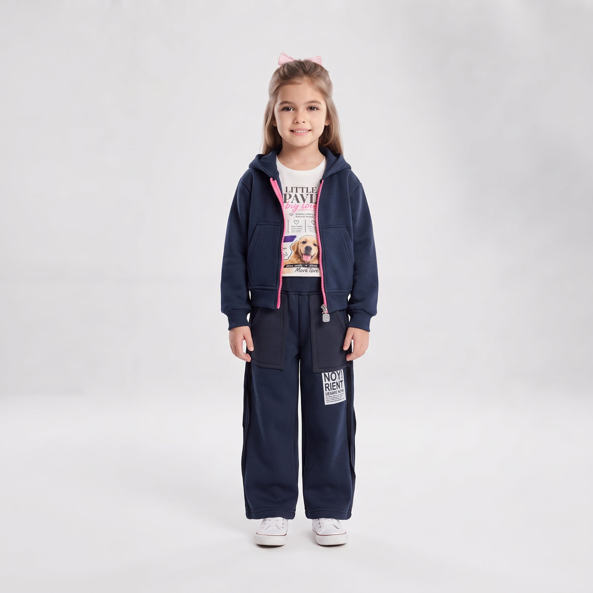 Toddler Girls "Little Paws" Graphic Zip-Up Hoodie and Pants Tracksuit Set