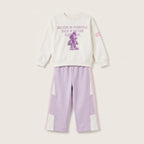 Girls' White & Purple Sweatshirt and Wide-Leg Pants Set