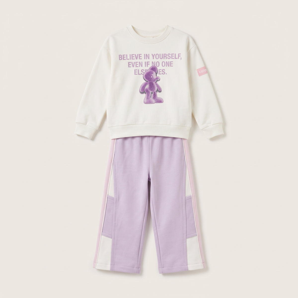 Girls' White & Purple Sweatshirt and Wide-Leg Pants Set
