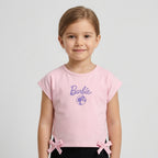 Girls' Pink Barbie Printed T-Shirt with Side Bows