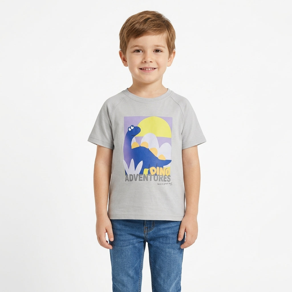 Boys' Grey "Dino Adventures" Printed T-Shirt