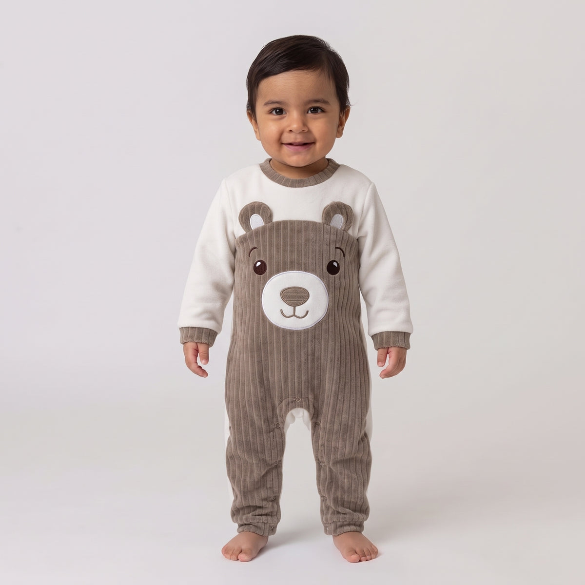 Baby Boys Brown Bear Face Applique Romper