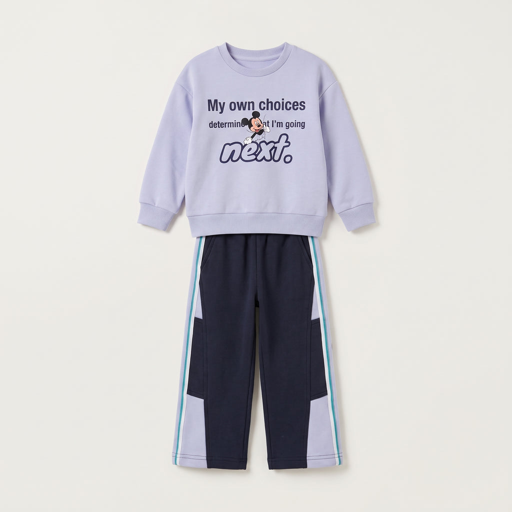 Girls' Light Blue Mickey Mouse Sweatshirt & Navy Pants Set