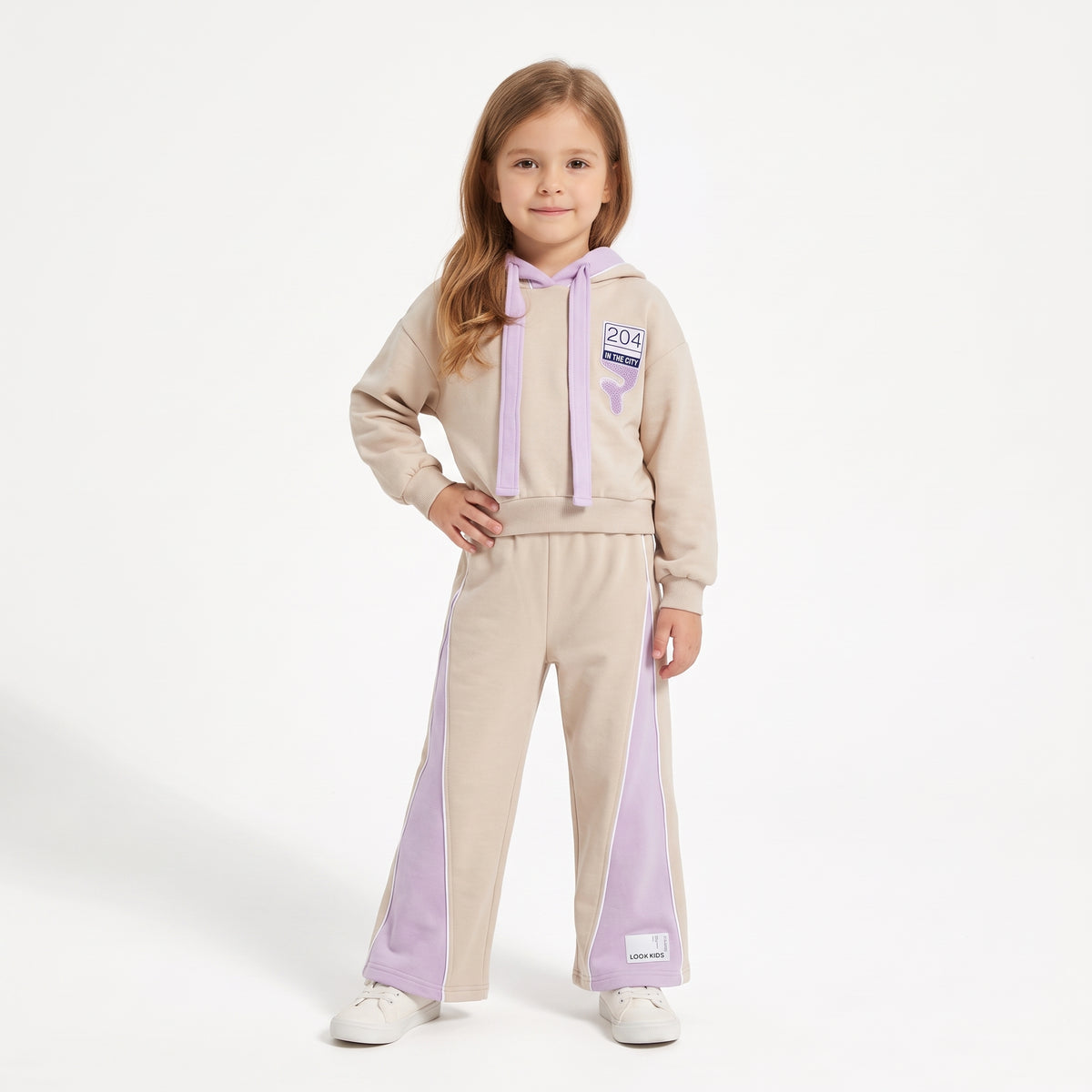 Girls' Hooded Sweatshirt and Wide-Leg Pants Tracksuit Set
