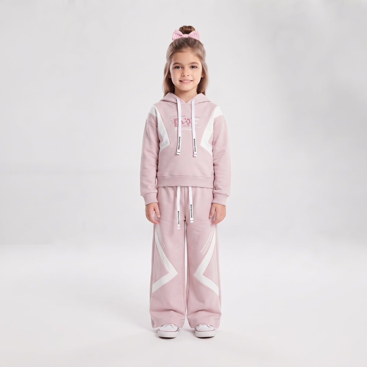 Girls Hooded Sweatshirt and Wide-Leg Tracksuit