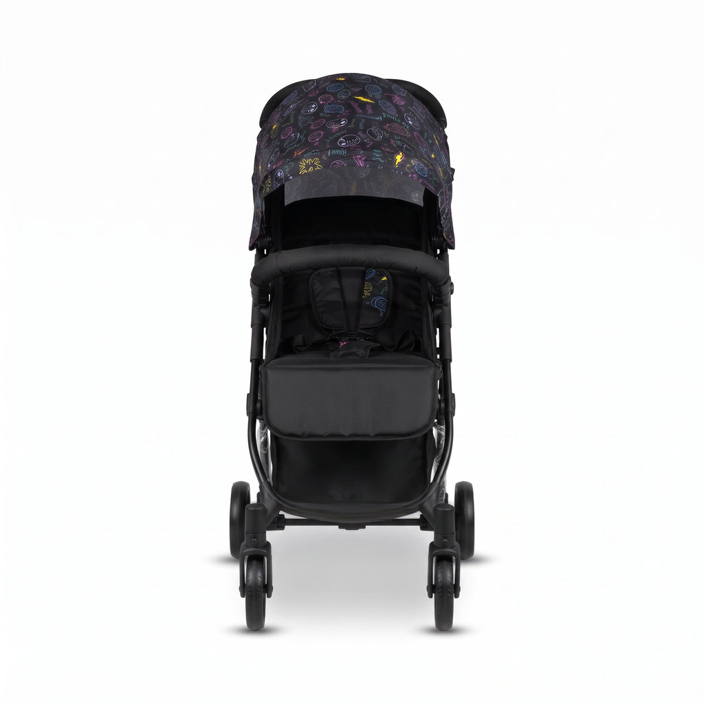 Modern Black Baby Stroller with Printed Hood