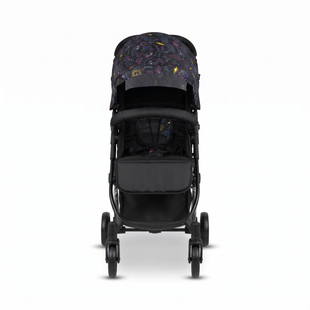 Modern Black Baby Stroller with Printed Hood