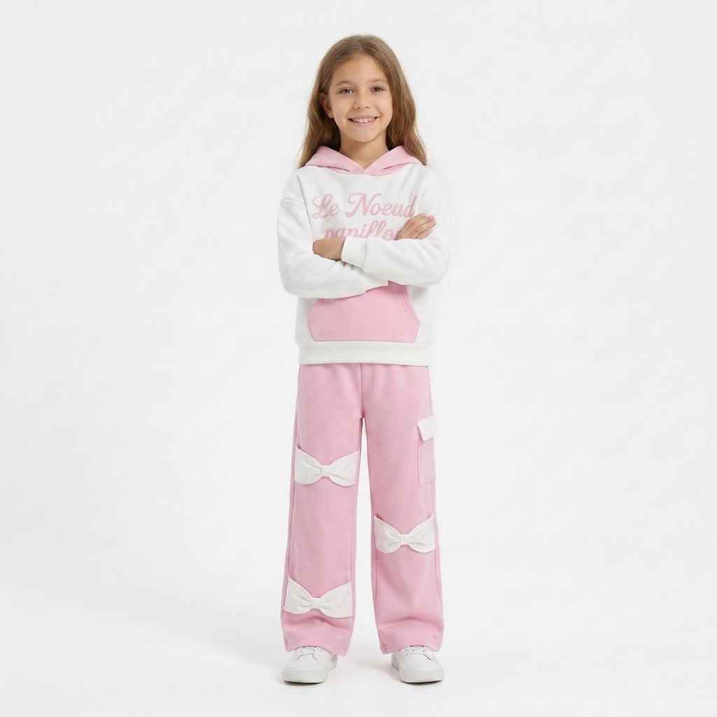 Girls' Hooded Sweatshirt with Bow-Detail Pants Set