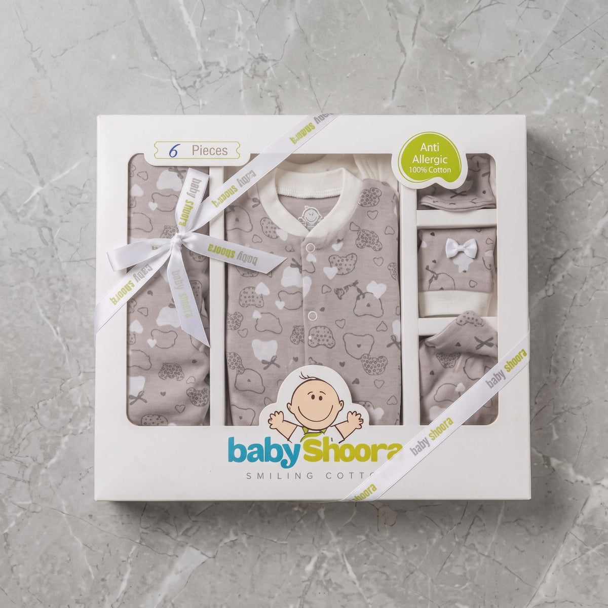 Newborn Baby Boy 6-Piece Layette Gift Set with Bodysuit, Cover, and Accessories