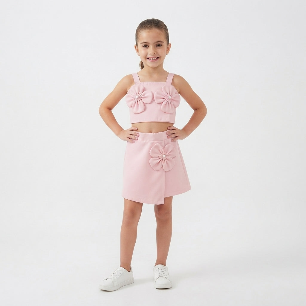 Girls' Flower Strap Top and Skirt Set