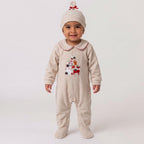 Newborn Baby Boy Velour Footed Jumpsuit with Matching Knot Hat