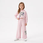 Girls' Pink Graphic Cropped Hoodie & Wide-Leg Pants Set