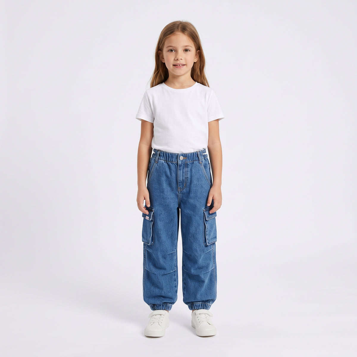 Girls' Light Blue Cargo Denim Joggers