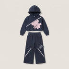 Girls' Dark Navy Graphic Hooded Sweatshirt & Wide-Leg Pants Set