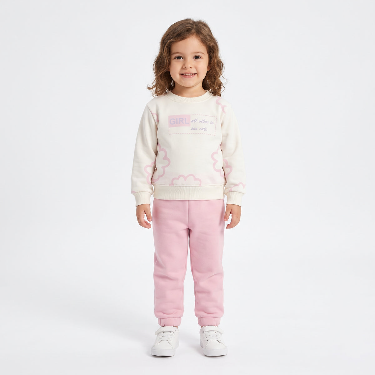 Baby Girls "GIRL" Cloud Print Fleece Sweatshirt and Sweatpants Set
