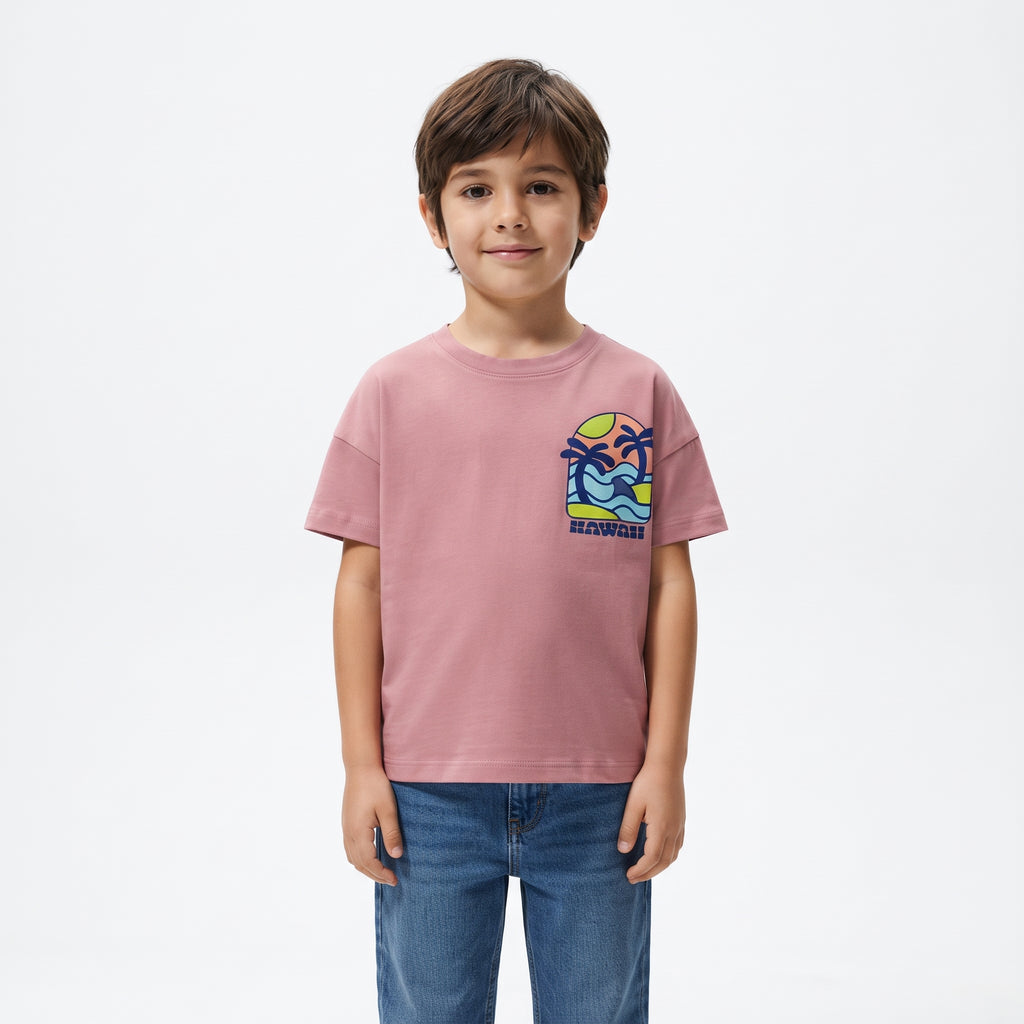 Boys "HAWAII" Palm Tree Chest Printed Short Sleeve T-Shirt