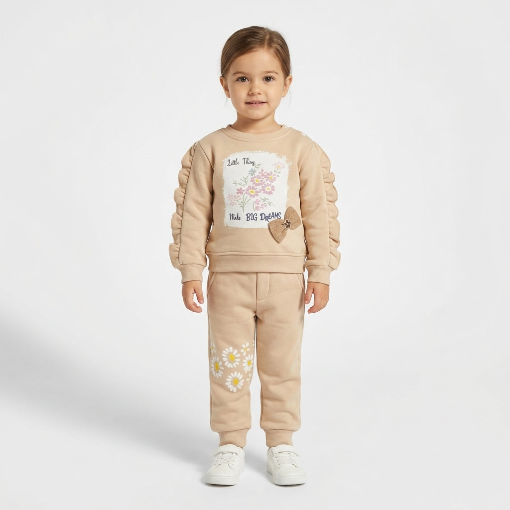 Baby Girls Floral "Little Things Make BIG Dreams" Ruffle-Sleeve Sweatshirt and Sweatpants Set