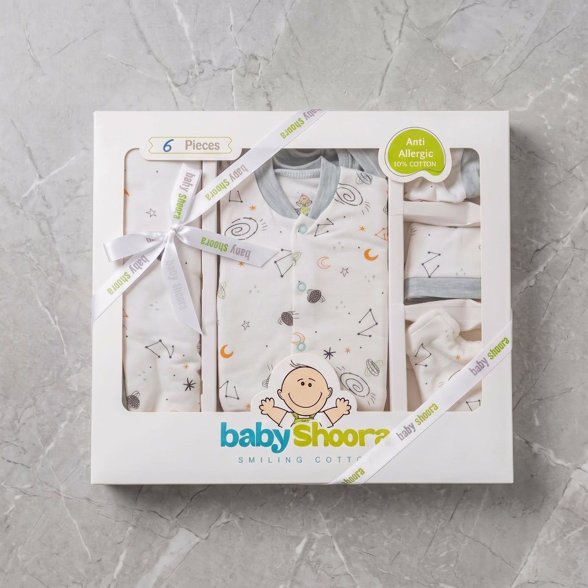 Newborn Baby Boy 6-Piece Layette Gift Set with Bodysuit, Cover, and Accessories