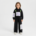 Girls' Black Graphic Hooded Sweatshirt & Wide-Leg Pants Set
