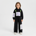 Girls' Black Graphic Hooded Sweatshirt & Wide-Leg Pants Set