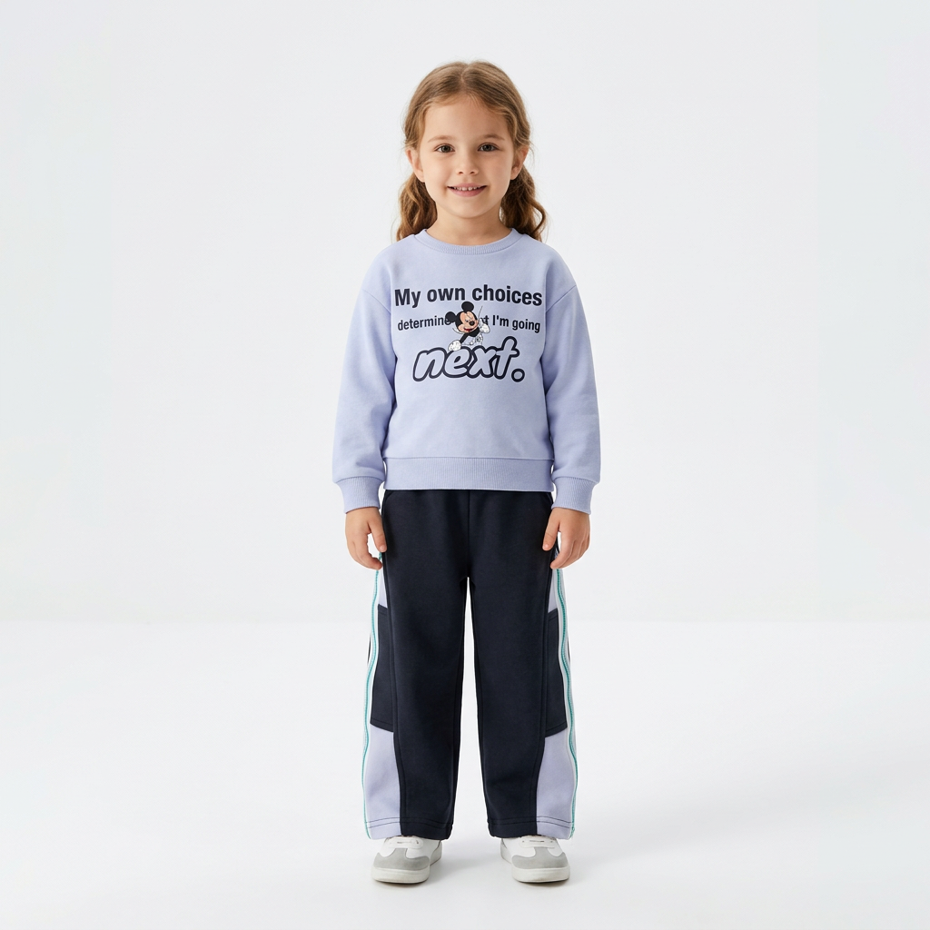 Girls' Light Blue Mickey Mouse Sweatshirt & Navy Pants Set